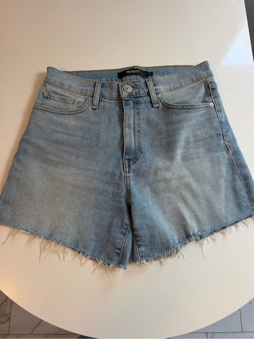 Hudson Jeans Light Blue Frayed Hem Denim Shorts